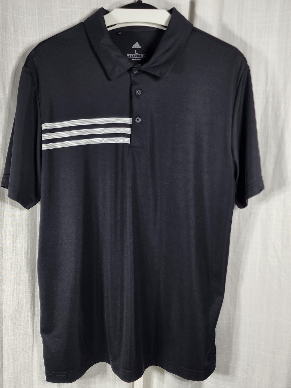 adidas Black Polo with White Triple Chest Stripes